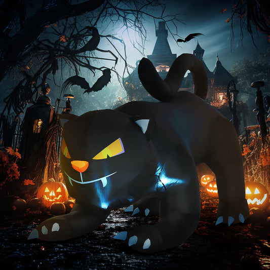 HOMCOM 6.2-Ft Halloween Black Cat Yard Inflatable, LED-Lit