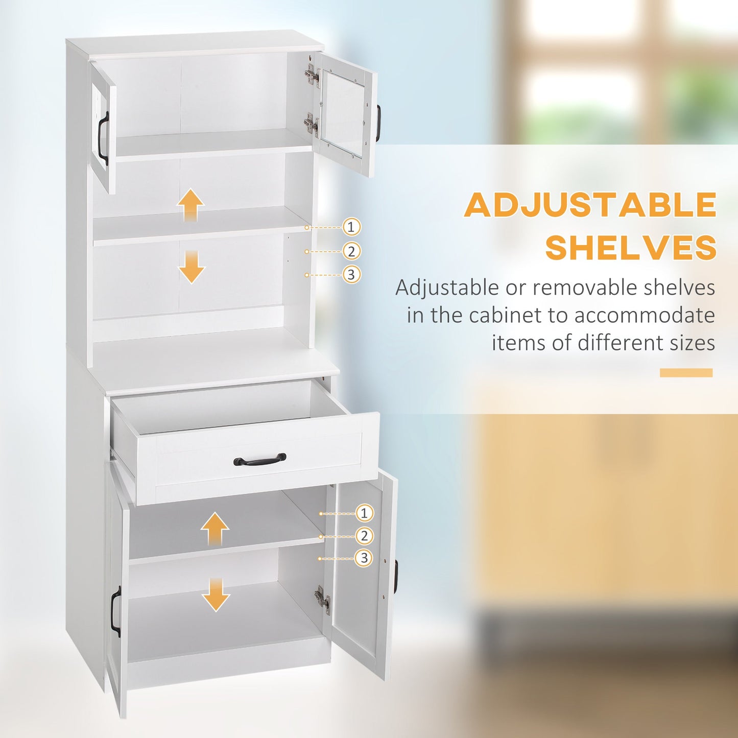 HOMCOM White Pantry Hutch for Coffee Bar, Adjustable Shelves