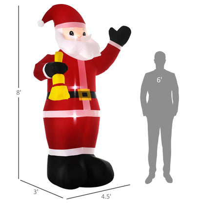 HOMCOM Festive 8ft Inflatable Santa for Yard with LED & Bell