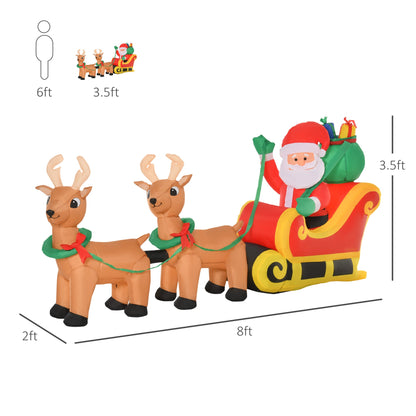 HOMCOM 8 Ft LED Inflatable Santa Sleigh & Reindeer, Outdoor