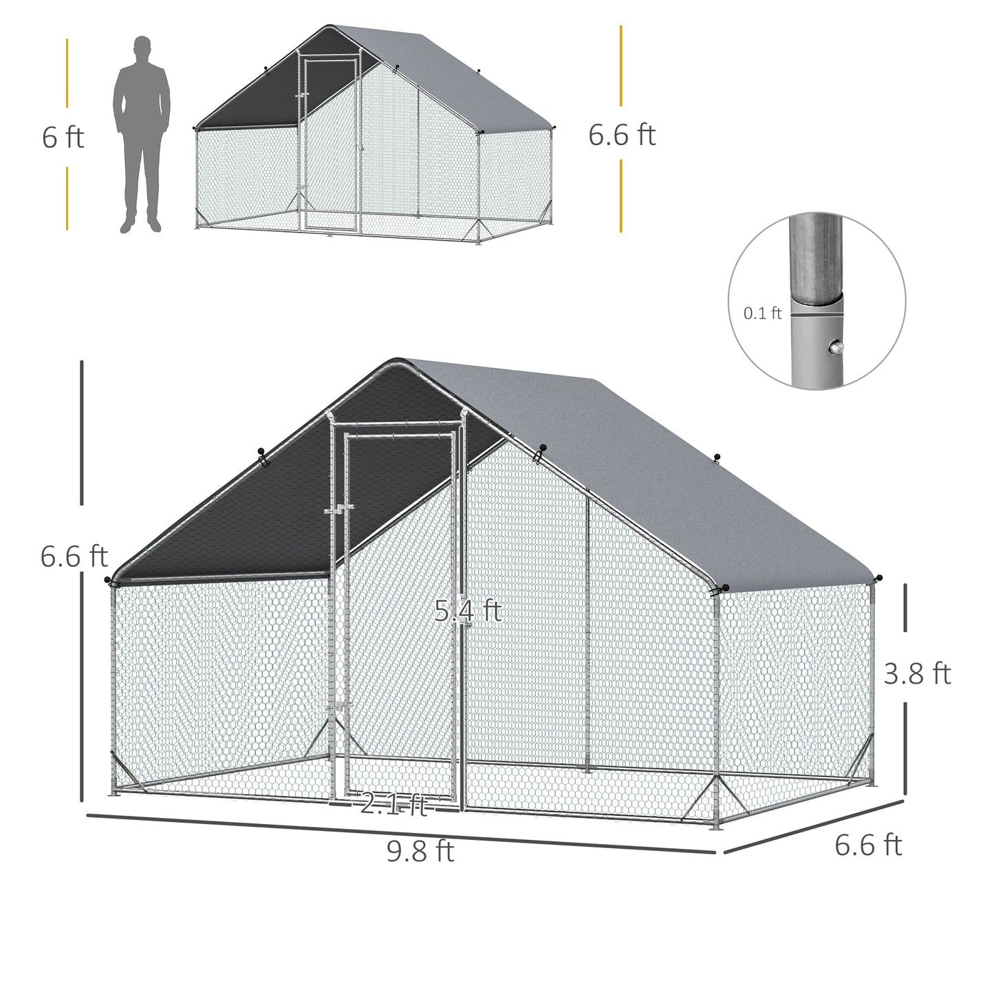 PawHut Metal Walk-In Chicken Run, Backyard All-Weather Cover