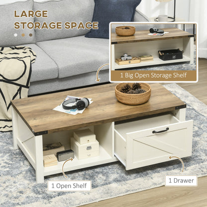 HOMCOM Farmhouse Coffee Table for Living Room with Storage