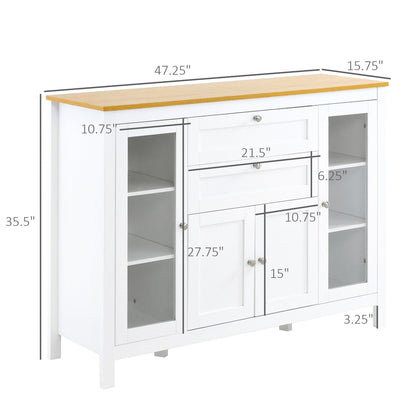 HOMCOM Modern Buffet for Kitchen, Glass Doors & Drawers
