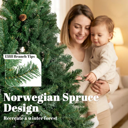 HOMCOM 7.5 ft Artificial Christmas Tree, Norway Spruce Tree, Hinged Xmas Tree with Metal Stand