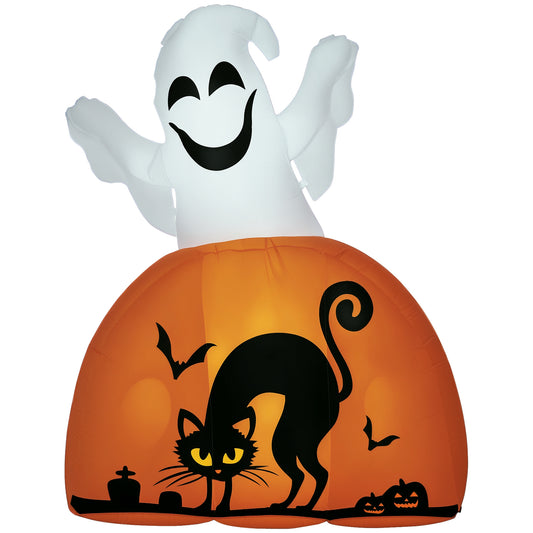 HOMCOM Halloween Ghost & Pumpkin Yard Inflatable, 5ft LED