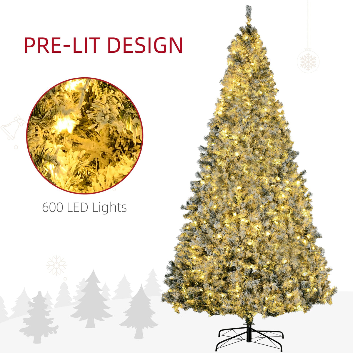 HOMCOM 9 Ft Flocked Pre-Lit Christmas Tree for Home, Auto-Open