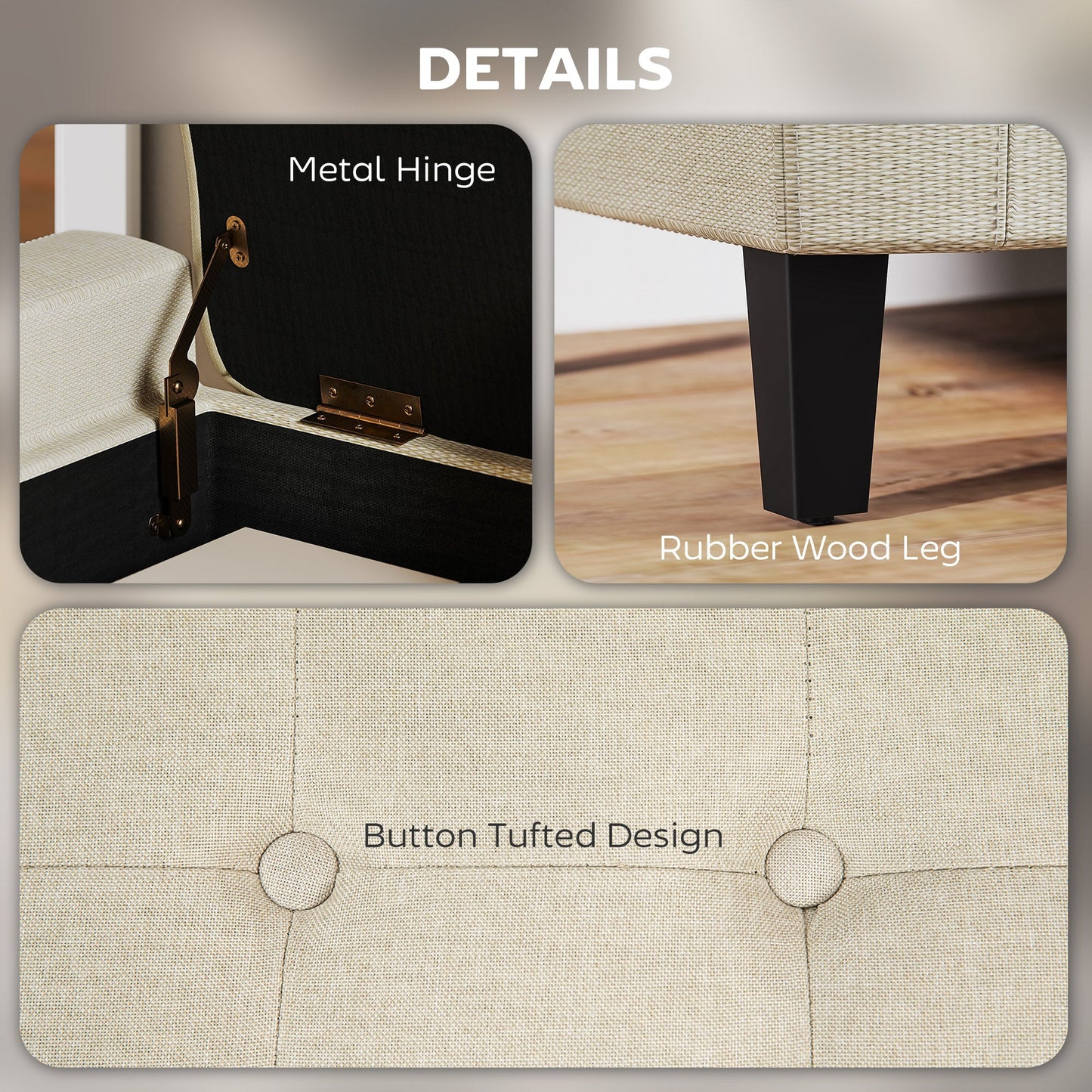 HOMCOM Linen Ottoman Bench for Entryway, Lift-Top Storage