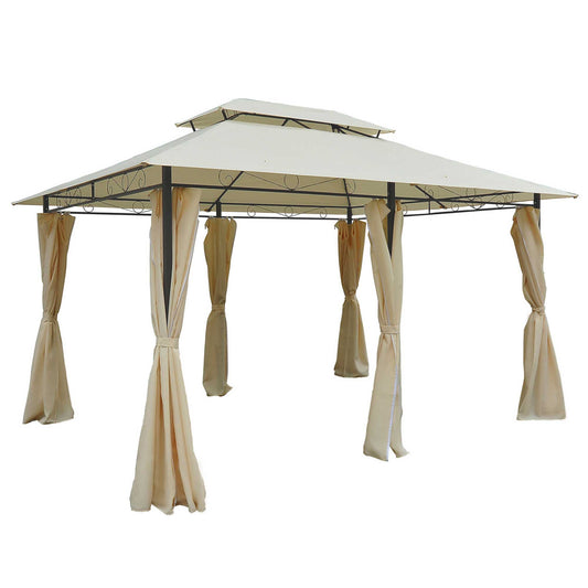 Outsunny 10x13 Cream Gazebo for Patio Vented Roof & Curtains