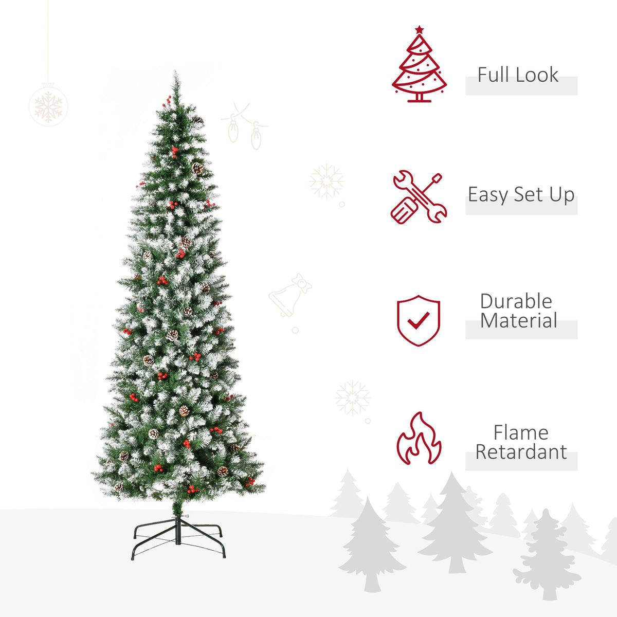 HOMCOM 9 Ft Snowy Christmas Tree for Living Rooms, 460 LEDs