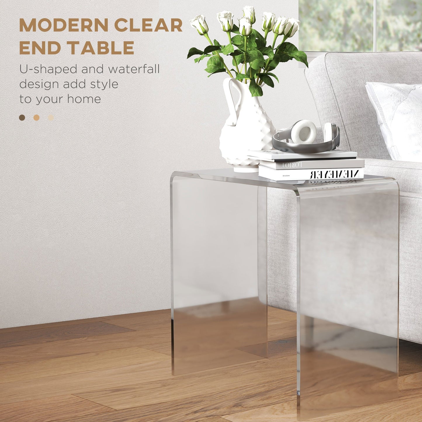 HOMCOM Clear Acrylic End Table, Small-Space Storage