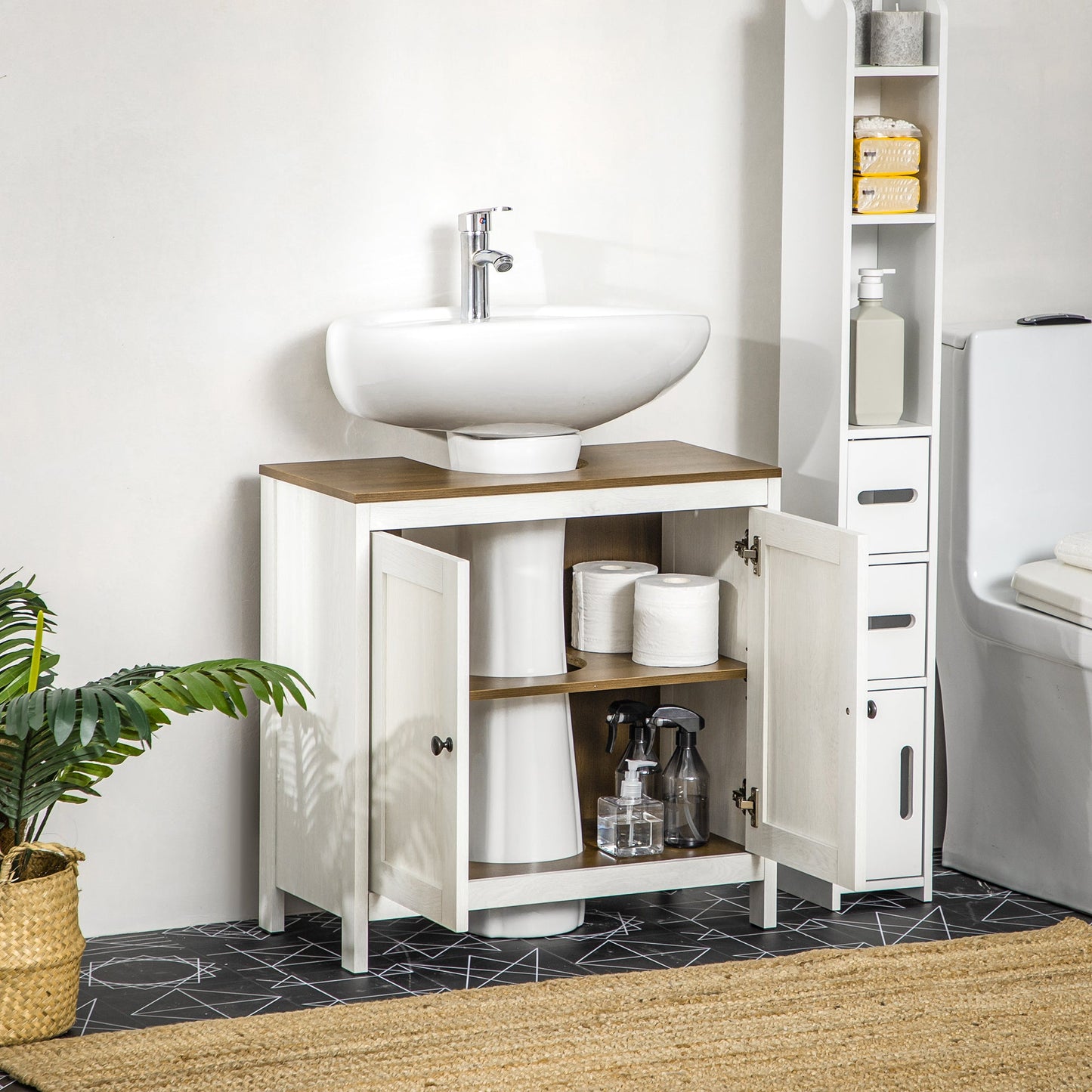 kleankin Sleek Under-Sink Bathroom Cabinet, Adjustable Shelf