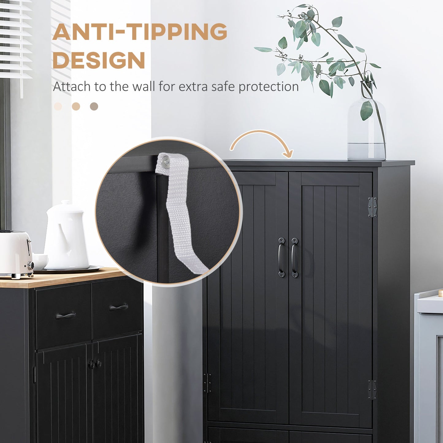 HOMCOM Black Kitchen Pantry Cabinet with Adjustable Shelves