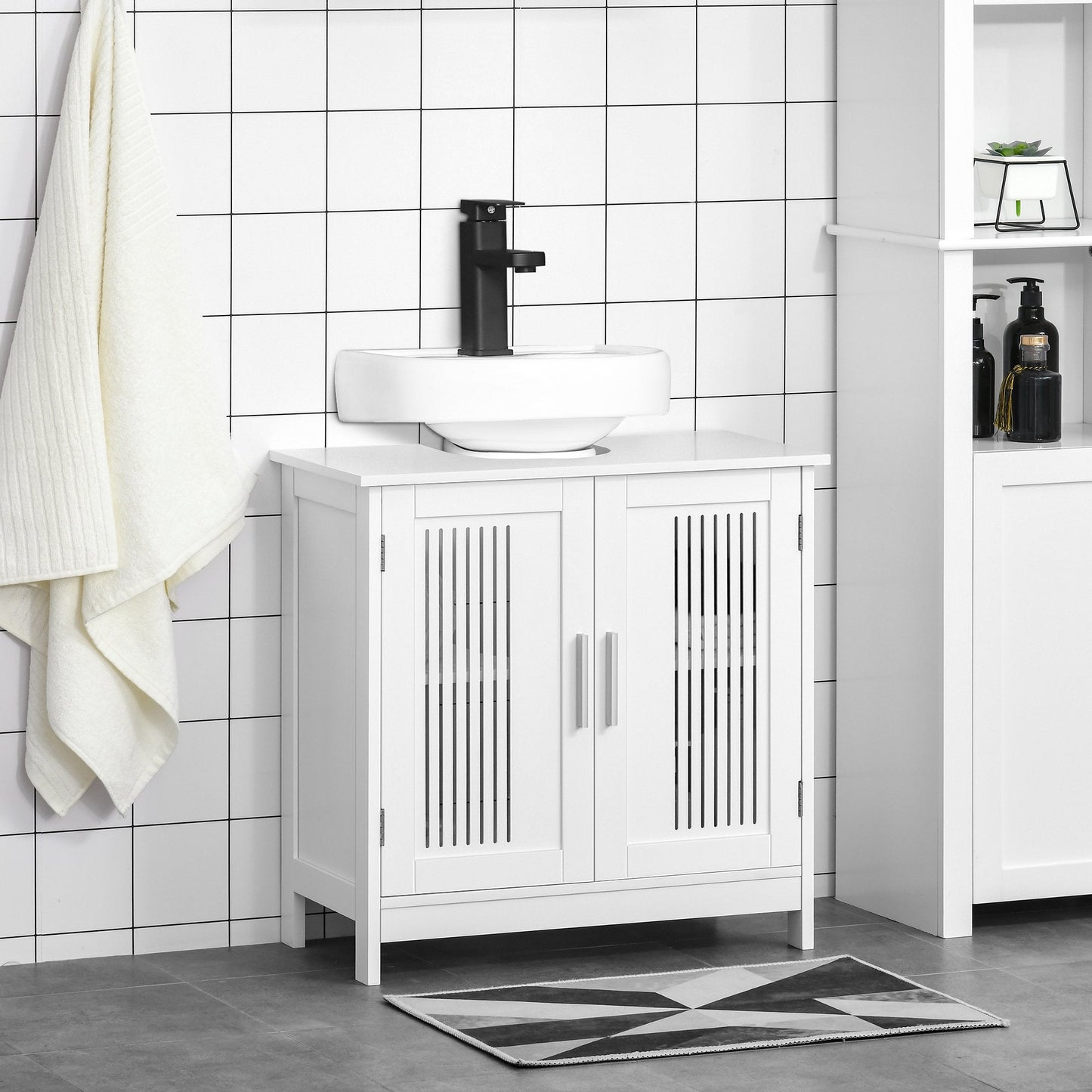 kleankin White Bathroom Under-Sink Cabinet, Adjustable Shelf