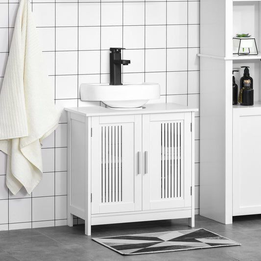 kleankin White Bathroom Under-Sink Cabinet, Adjustable Shelf