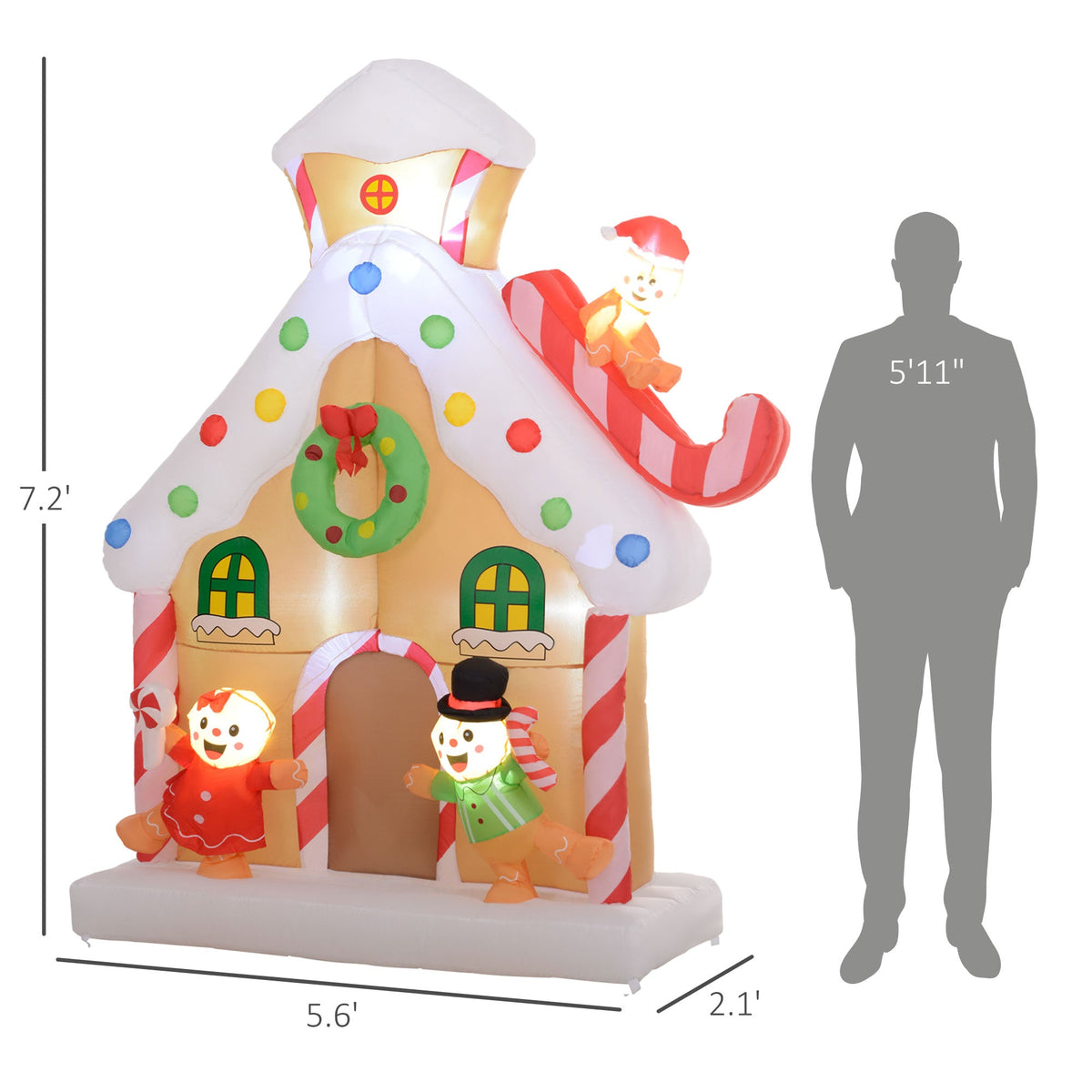 Outsunny 7 Ft Holiday LED Inflatable Gingerbread House Yard