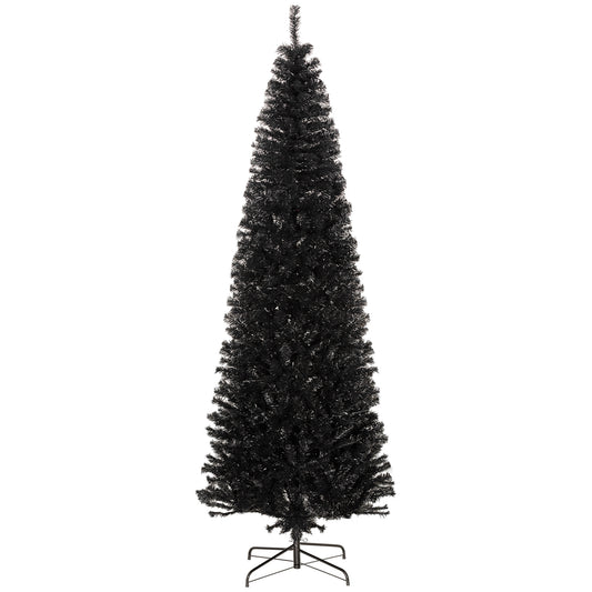 HOMCOM Black 8ft Pencil Christmas Tree for Holidays, Stand