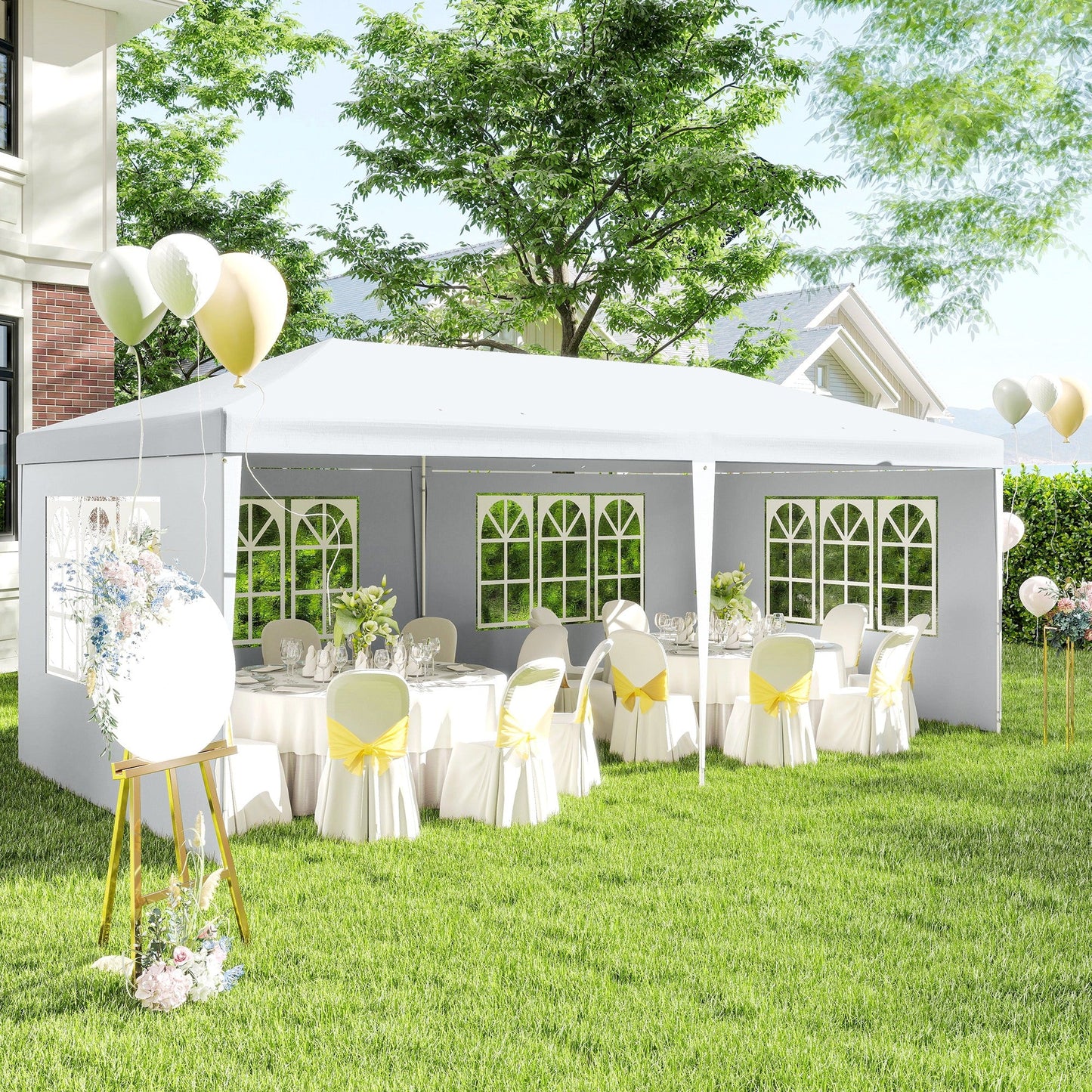 Outsunny White Party Gazebo Tent, 20' x 10', Removable Walls