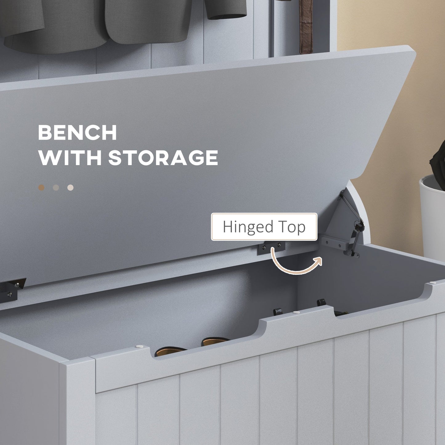 HOMCOM Modern Gray Hall Tree Bench for Entryway with Storage