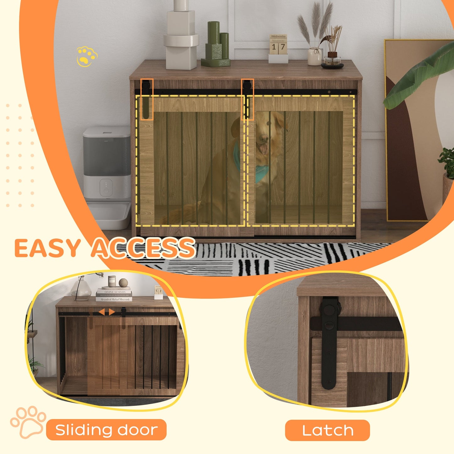 PawHut Brown Wood Dog Crate End Table for Home, Large Dogs