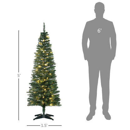 HOMCOM 5 Ft Slim Christmas Tree, Warm LEDs, Small Spaces