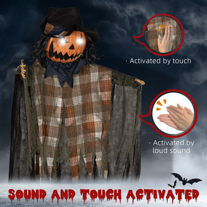HOMCOM 6ft Hanging Pumpkin Ghost, Outdoor LED Eyes & Sound