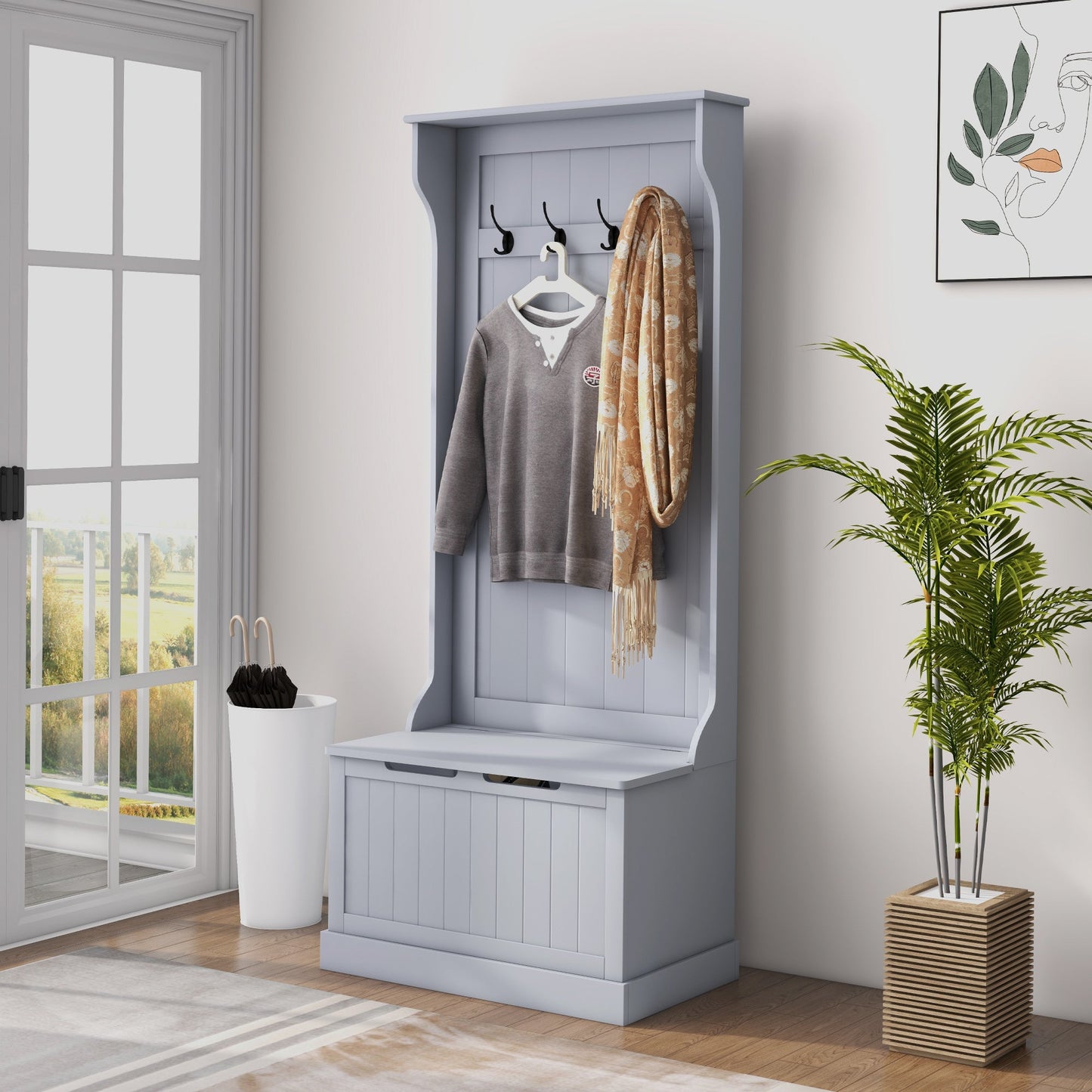 HOMCOM Modern Gray Hall Tree Bench for Entryway with Storage