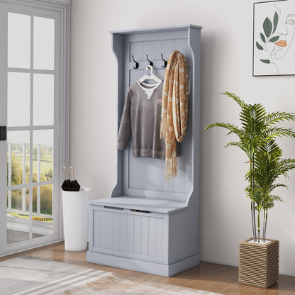 HOMCOM Modern Gray Hall Tree Bench for Entryway with Storage