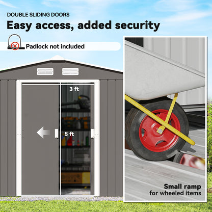 Outsunny Metal Storage Shed, Backyard 9x6, Foundation Kit