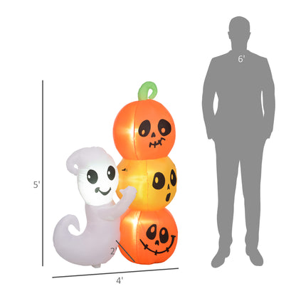 HOMCOM Halloween Inflatable Yard Ghost & Pumpkin 5ft LED-Lit