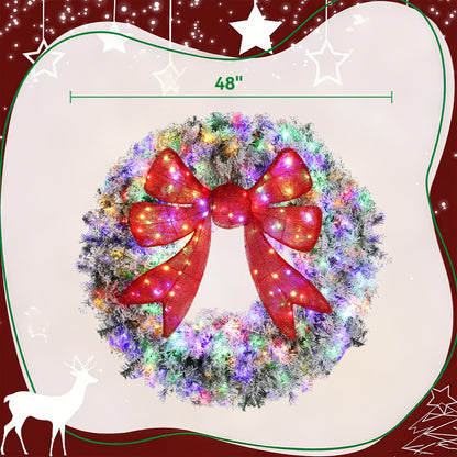 HOMCOM Flocked Pre-Lit Christmas Wreath for Front Door with Remote