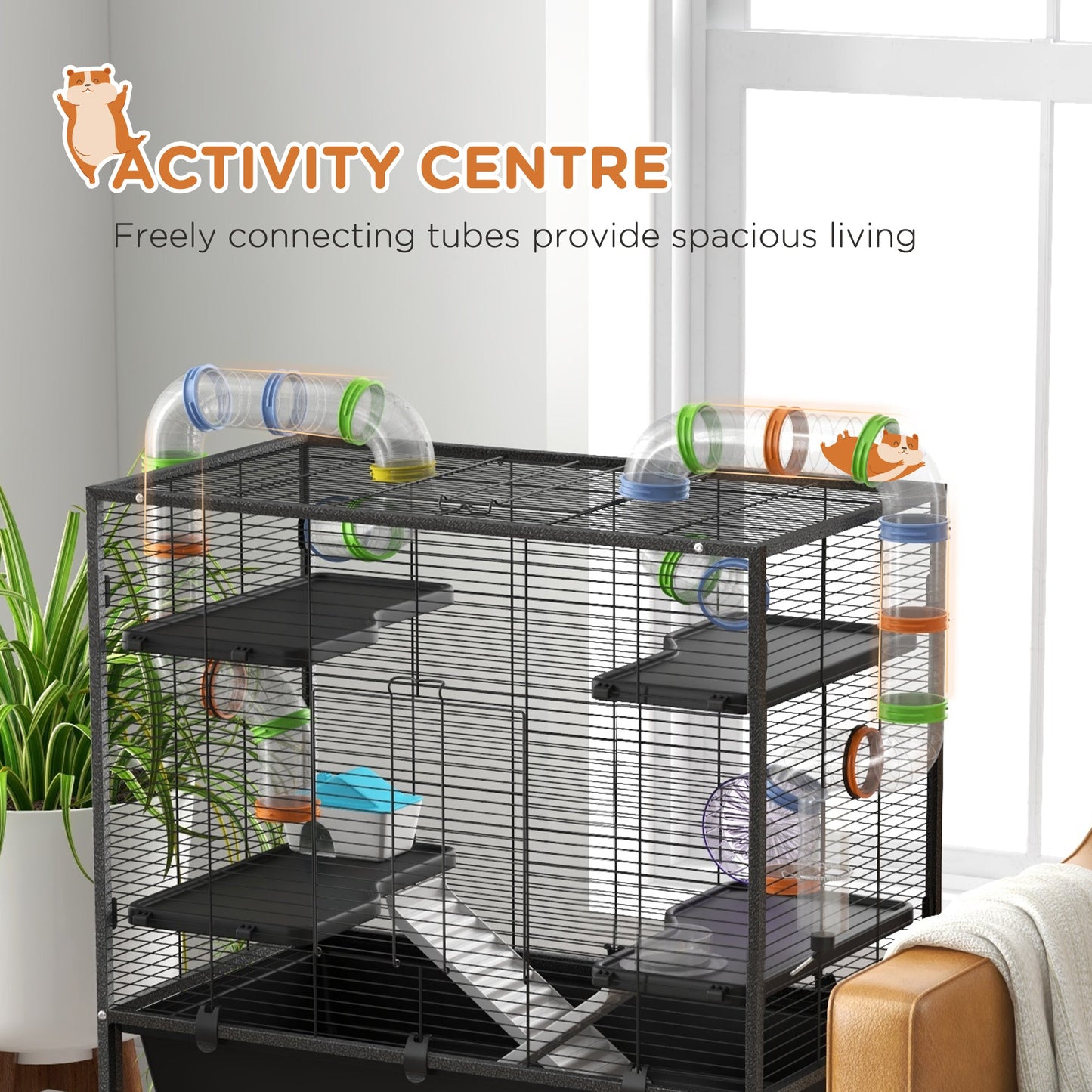 PawHut Modular Syrian Hamster & Gerbil Cage, Tubes & Wheel