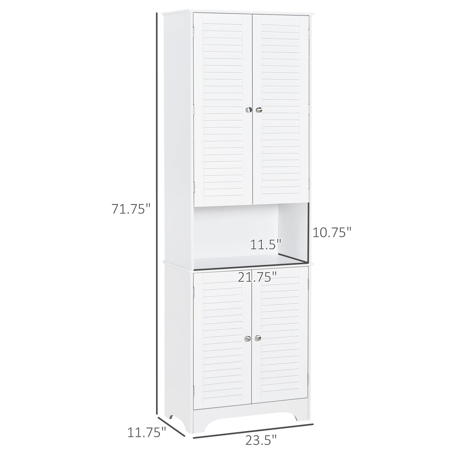 HOMCOM Slim White Bathroom Linen Cabinet, Adjustable Shelves