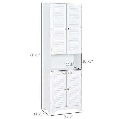 HOMCOM Slim White Bathroom Linen Cabinet, Adjustable Shelves