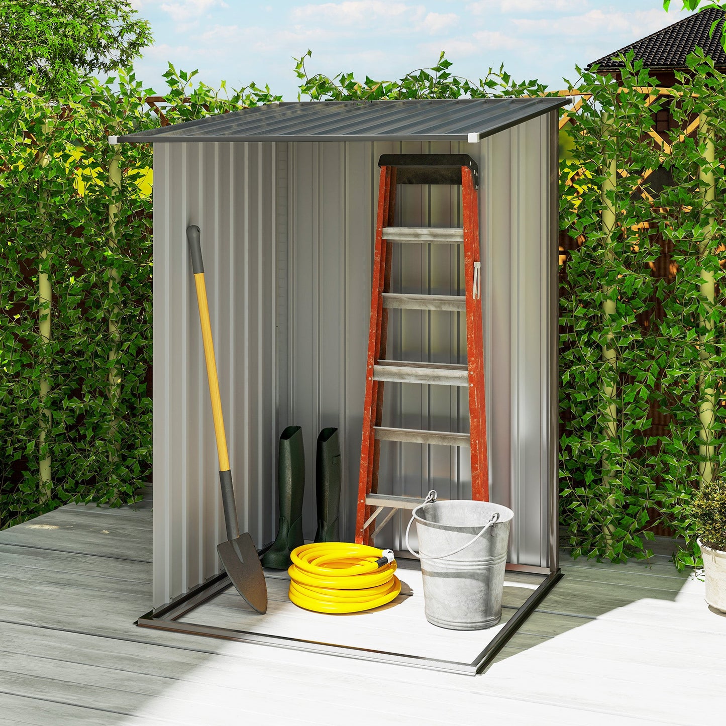 Outsunny Lean-To Patio Shed, Lockable Galvanized Steel