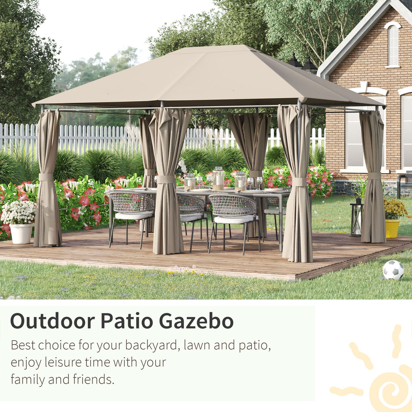 Outsunny Khaki 10x13 Patio Gazebo with Removable Walls