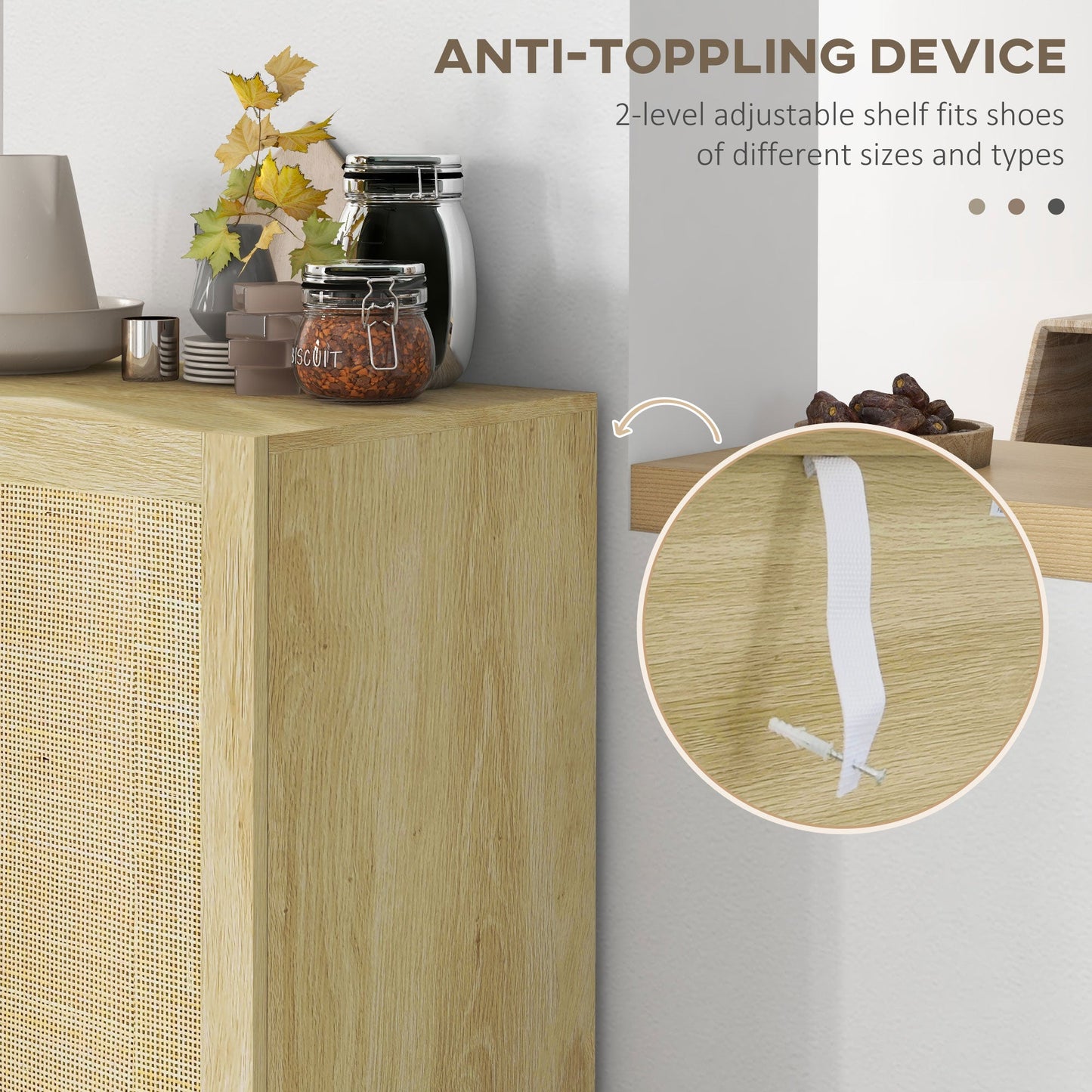 HOMCOM Boho Buffet Cabinet for Dining Room with Rattan Doors