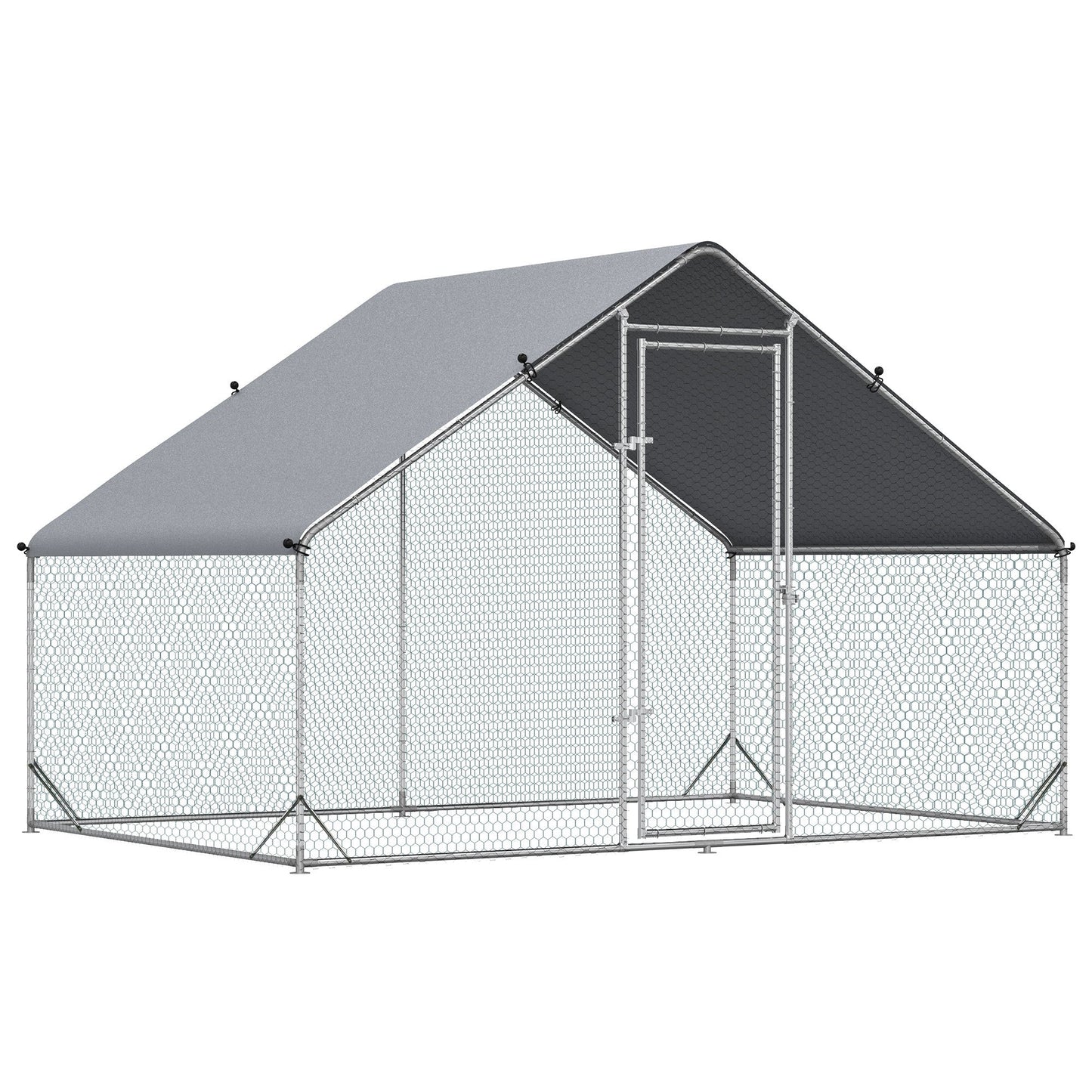 PawHut Metal Walk-In Chicken Run, Backyard All-Weather Cover
