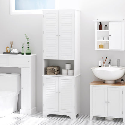 HOMCOM Slim White Bathroom Linen Cabinet, Adjustable Shelves
