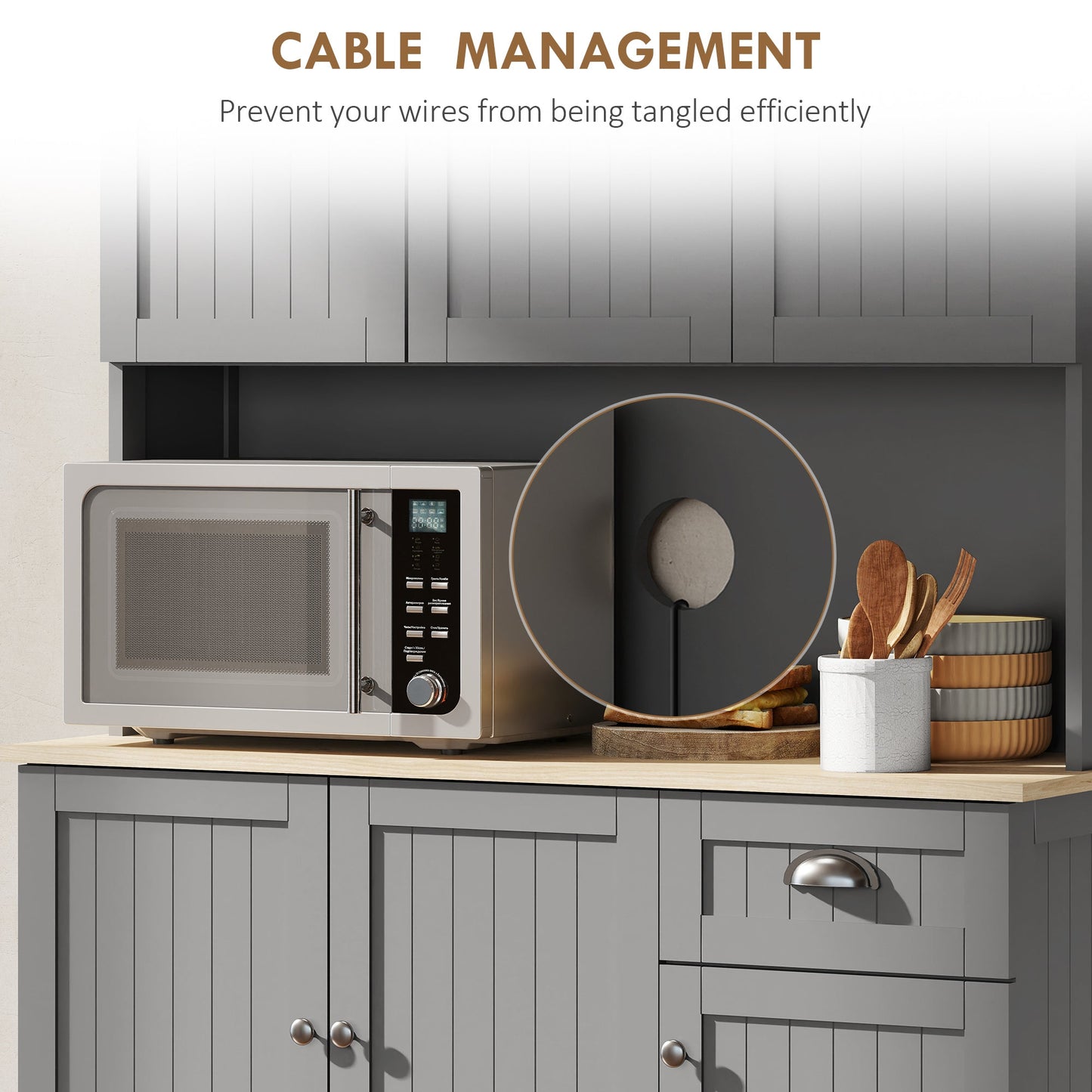 Modern Farmhouse Buffet Hutch by HOMCOM with Microwave Shelf