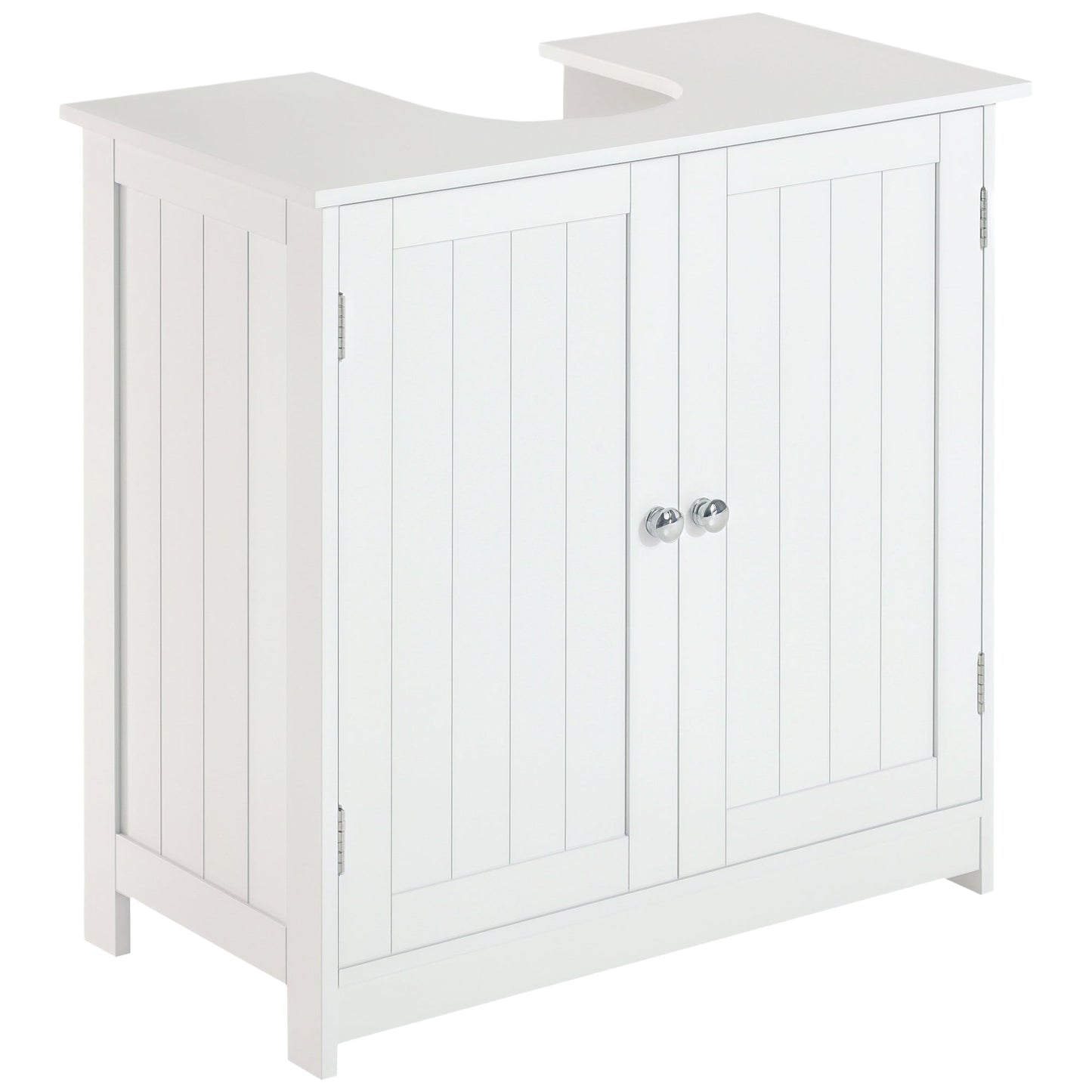 HOMCOM White Pedestal Sink Cabinet, 2-Door with U-Cutout