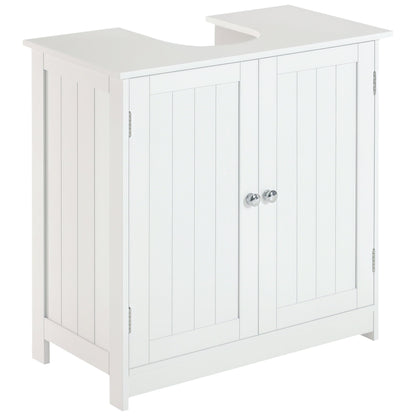 HOMCOM White Pedestal Sink Cabinet, 2-Door with U-Cutout