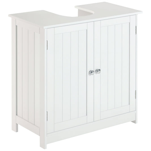 HOMCOM White Pedestal Sink Cabinet, 2-Door with U-Cutout