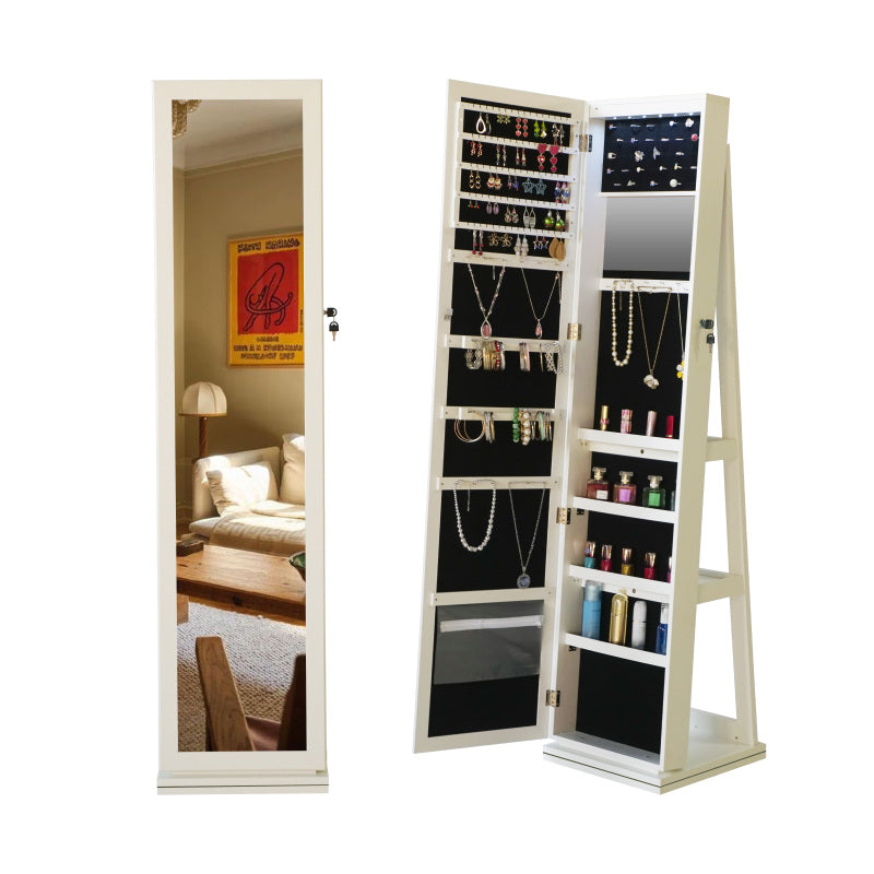 Sleek 360° Swivel LED-Lit Mirror Jewelry Armoire for Bedroom