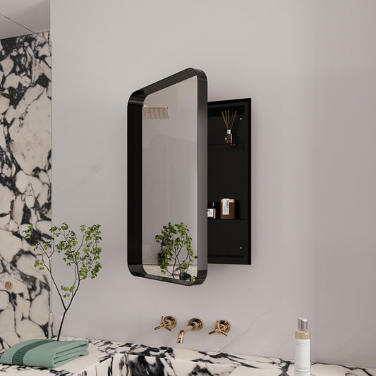 Black Metal Bathroom Medicine Cabinet, Adjustable Shelves