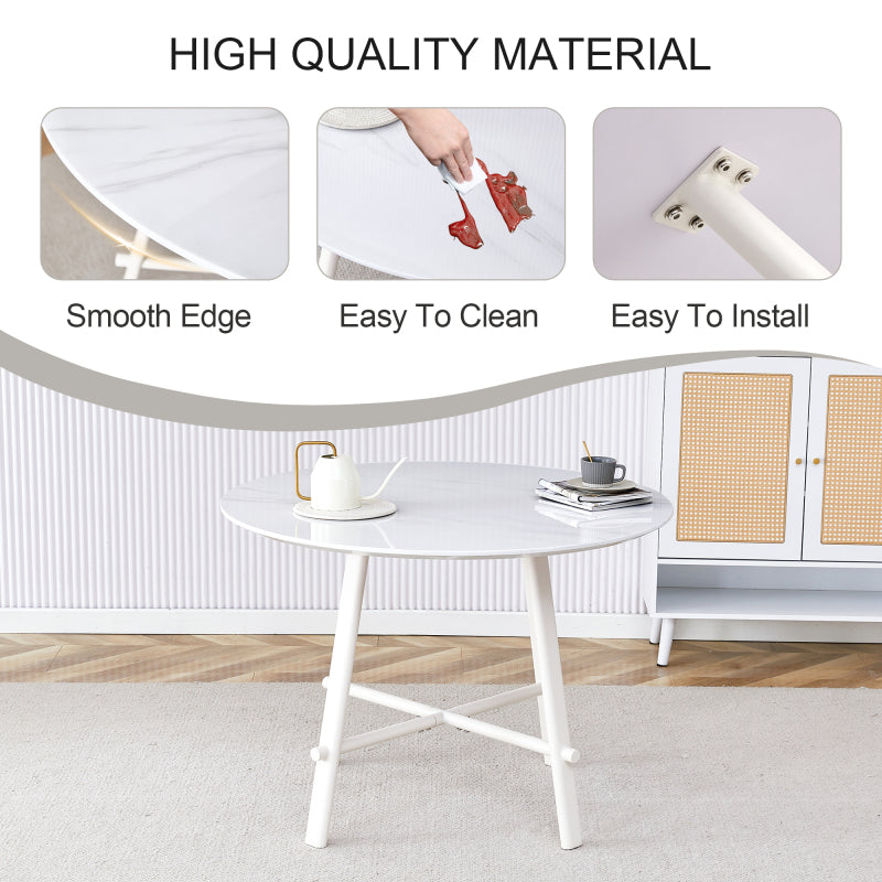 Modern Round Dining Table, Dining Room, 42-Inch White Top