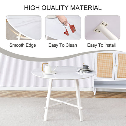 Modern Round Dining Table, Dining Room, 42-Inch White Top
