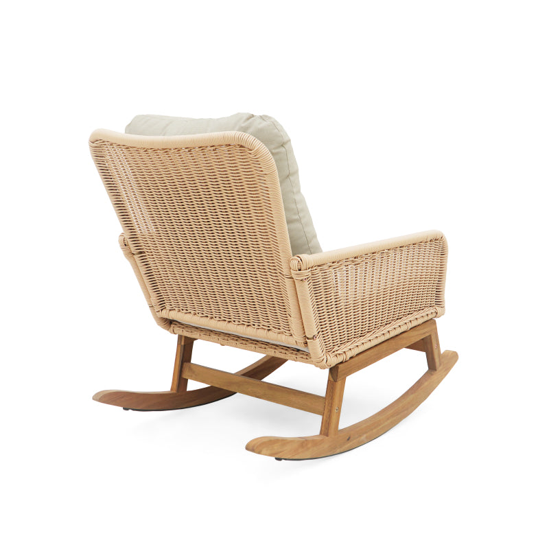 Modern Beige Wicker Rocker for Indoor/Outdoor, Soft Cushions