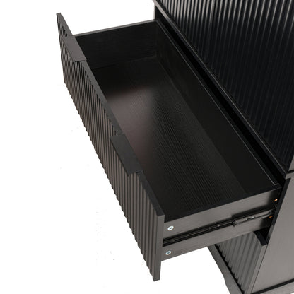 Modern Fluted Kitchen Pantry Cabinet, Drawers & Spice Racks