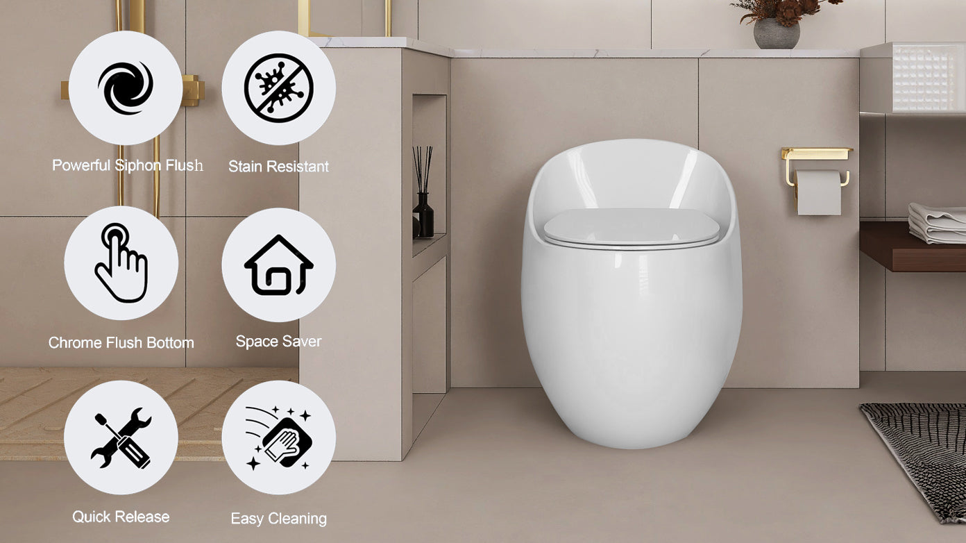 Modern Egg-Shape Bathroom Toilet, Water-Saving 1.28 GPF