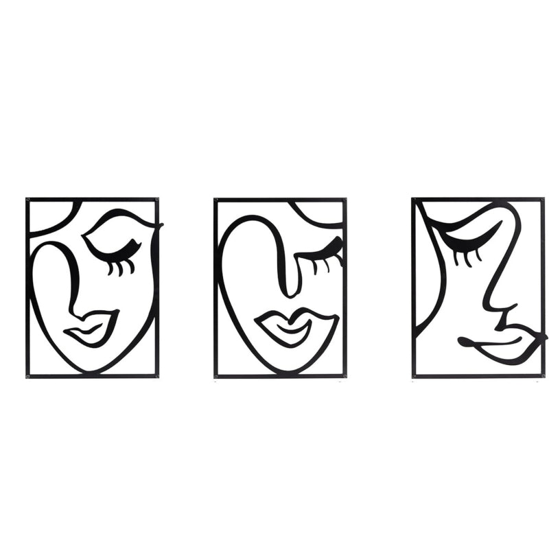 Cinq Minimalist Wall Decor for Living Room, 3‑Pc Line Faces